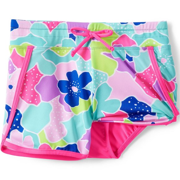LAST ONE- Lands' End Girls Slim Quick Dry Elastic Waist Swim Shorts - Picture 2 of 4